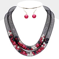 Double Mesh Tube Pearl Collar Necklace