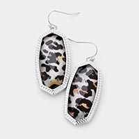 Leopard Hexagon Stone Dangle Earrings