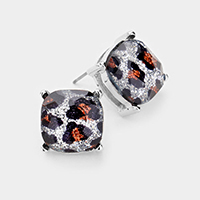 Leopard Glitter Square Stone Stud Earrings