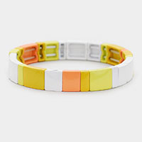 Enamel Color Block Metal Stretch Bracelet