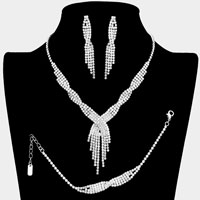 3PCS - Rhinestone Crystal Fringe Necklace Jewelry Set