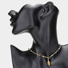 Crystal Bead Pearl Link Teardrop Glass Crystal Pendant Necklace