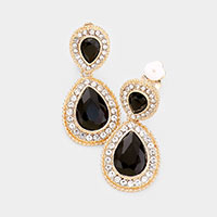 Double Teardrop Link Dangle Evening Clip on Earrings