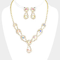 Round Crystal Vine Rhinestone Bib Drop Necklace