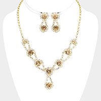 
Round Crystal Vine Rhinestone Bib Drop Necklace  