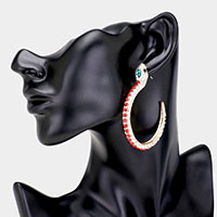 Crystal Rhinestone Pave Textured Metal Snake Hoop Earrings