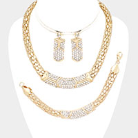 Rhinestone Pave Snake Metal Necklace Jewelry Set