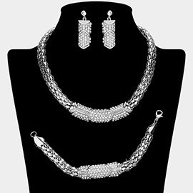 Rhinestone Pave Snake Metal Necklace Jewelry Set