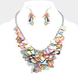 Colorful Mother of Pearl Cluster Bib Necklace