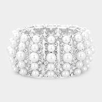 Pearl Crystal Rhinestone Stretch Evening Bracelet