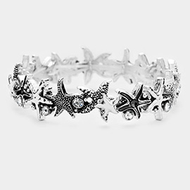 Metal Starfish Stone Embellished Stretch Bracelet