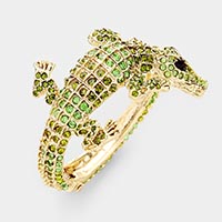 Crystal Rhinestone Crocodile/Alligator Embellished Evening Hinged Bracelet 