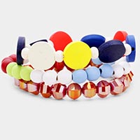 3PCS - Colorful Wood Faceted Bead Stretch Layered Bracelets