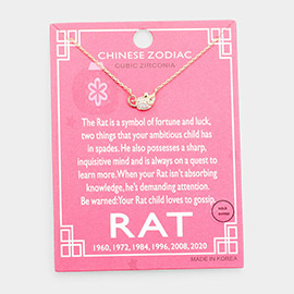 Lunar 12 Zodiac Gold Dipped CZ Rat Pendant Necklace