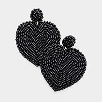 Seed Bead Heart Dangle Earrings 