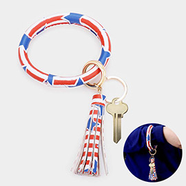 Patriotic USA Flag Faux Leather Tassel Keychain / Bracelet