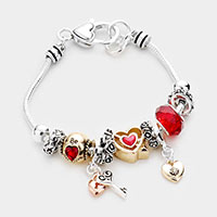 Lock and Key Heart Charm Multi Bead Bracelet  