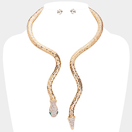 Snake Metal Chain Rhinestone Pave Choker Necklace
