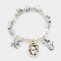 Mermaid and Sea life Charm Pearl Bead Stretch Bracelet