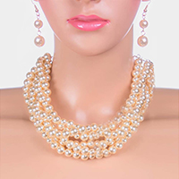 Multi Layered Pearl Collar Necklace 