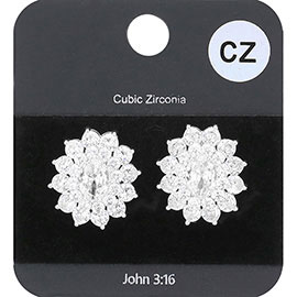 Cubic Zirconia Floral Crystal Stud Evening Earrings