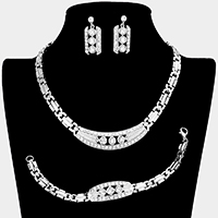 3PCS - Crystal Rhinestone Pave Accented Necklace Jewelry Set