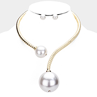 Chunky Pearl Textured Metal Collar Choker Necklace
