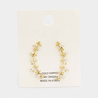 Gold Dipped Cubic Zirconia Floral Sprout Drop Earrings 