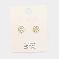 Gold Dipped Cubic Zirconia Pave Round Stud Earrings 