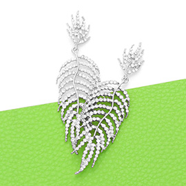 Crystal Rhinestone Leaf Drop Evening Earrings