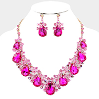 Teardrop Crystal Rhinestone Floral Vine Evening Necklace 