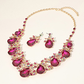 Teardrop Crystal Rhinestone Floral Vine Evening Necklace