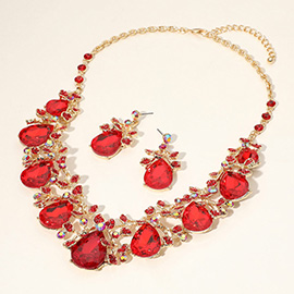 Teardrop Crystal Rhinestone Floral Vine Evening Necklace