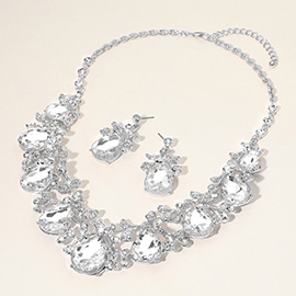 Teardrop Crystal Rhinestone Floral Vine Evening Necklace