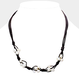 Freshwater Pearl Faux Leather Necklace