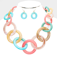 Open Circle Celluloid Acetate Link Necklace