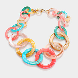 Open Circle Celluloid Acetate Link Necklace