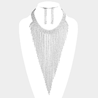 Rhinestone Pave Fringe Choker Necklace