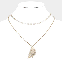 Metal Angel Wing Pendant Accented Necklace