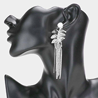Freshwater Pearl Metal Sprout Detail Chain Tassel Earrings
