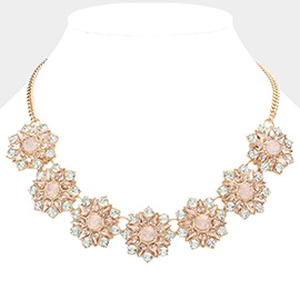 Stone Flower Cluster Link Collar Necklace