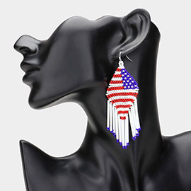 USA Flag Seed Beaded Fringe Earrings