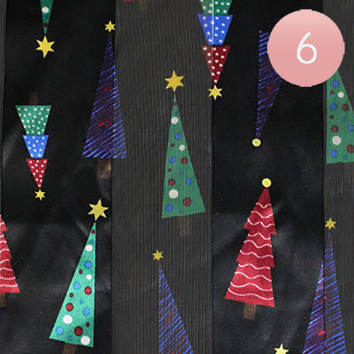 6PCS - Silk Feel Satin Striped Christmas Tree Print Scarves