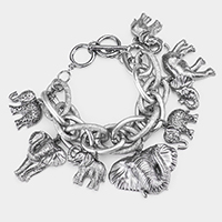 Metal Elephant Charm Toggle Bracelet