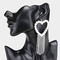 Pearl Heart Rhinestone Drop Earrings