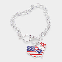 American USA Flag State Map Charm Toggle Bracelet