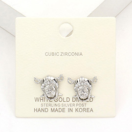 White Gold Dipped CZ Cubic Zirconia Face Stud Earrings