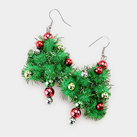 Pom Pom Christmas Tree Dangle Earrings