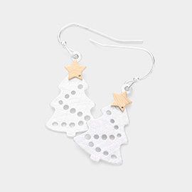 Brass Metal Christmas Tree Dangle Earrings