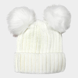 Double Pom Pom Knit Beanie Hat